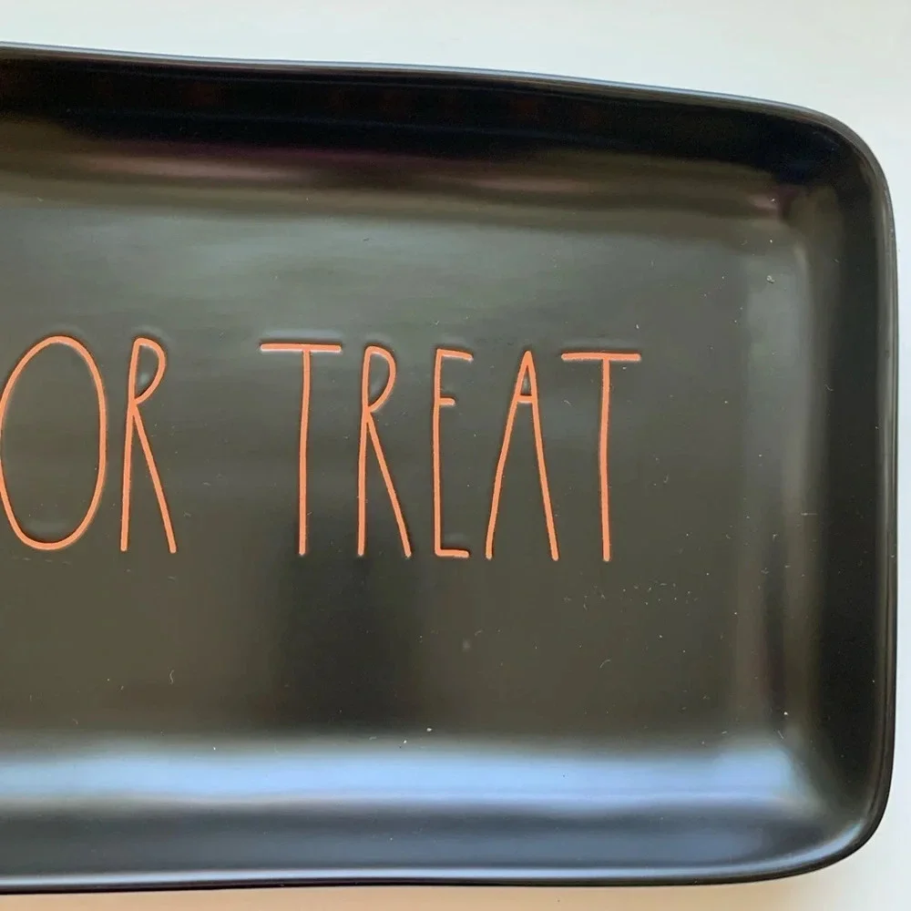 Rae Dunn Halloween Black Platter Tray TRICK OR TREAT Orange Large Letter